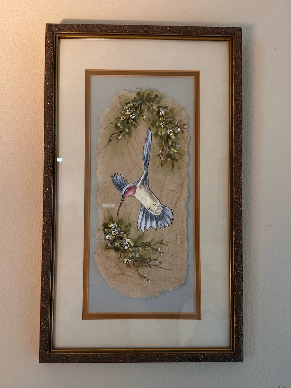 Framed Hummingbird Wall Art in Blue and Cream
